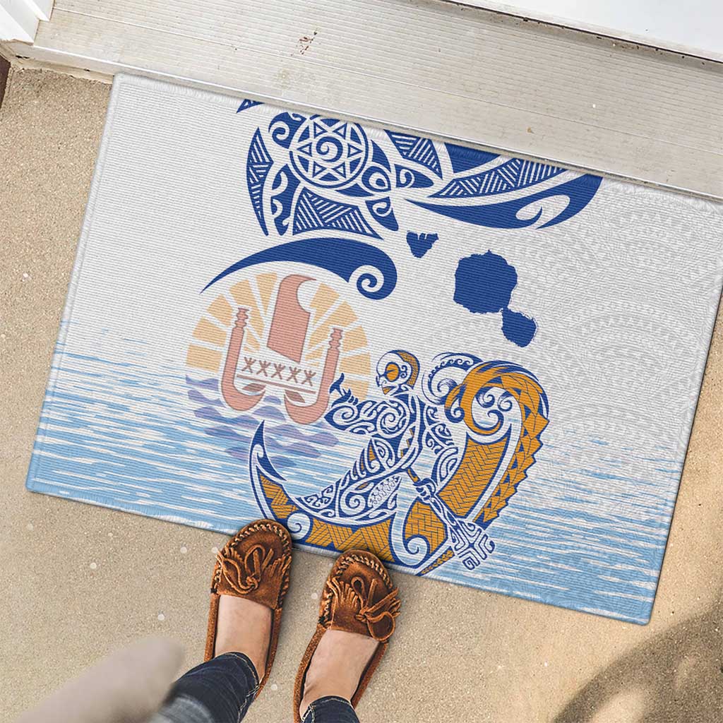 Hawaiki Nui Va'a Solo French Polynesia Rubber Doormat Blue Color LT03 - Polynesian Pride