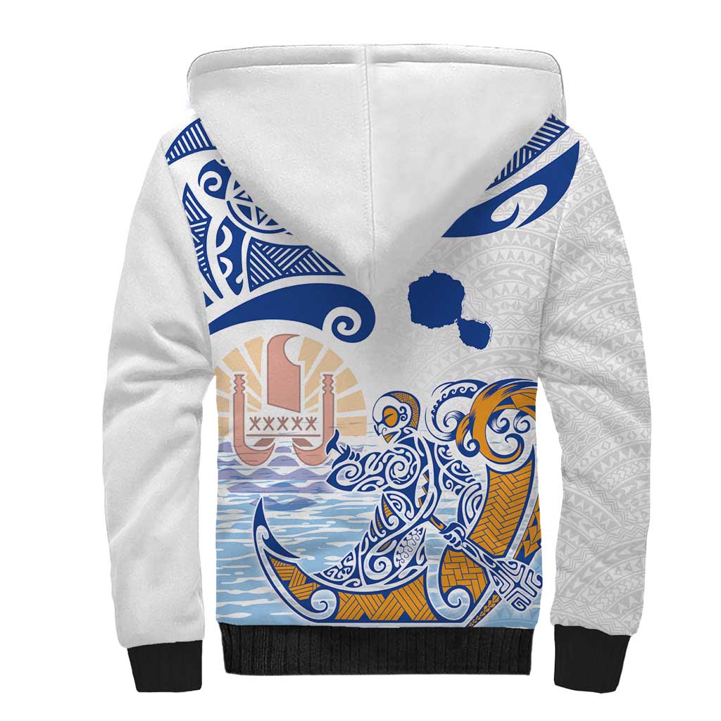 Hawaiki Nui Va'a Solo French Polynesia Sherpa Hoodie Blue Color LT03 - Polynesian Pride