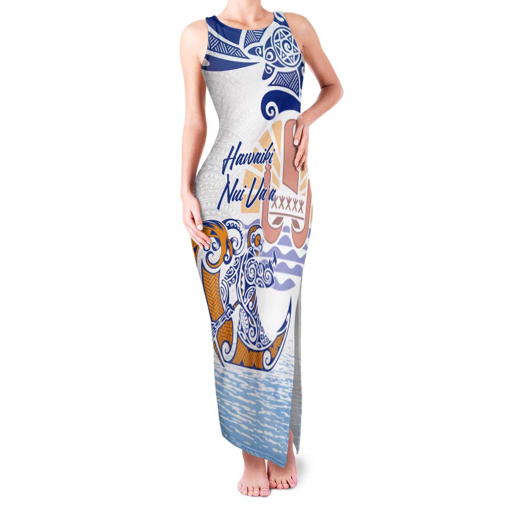 Hawaiki Nui Va'a Solo French Polynesia Tank Maxi Dress Blue Color