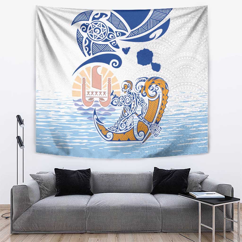 Hawaiki Nui Va'a Solo French Polynesia Tapestry Blue Color