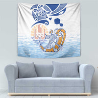 Hawaiki Nui Va'a Solo French Polynesia Tapestry Blue Color