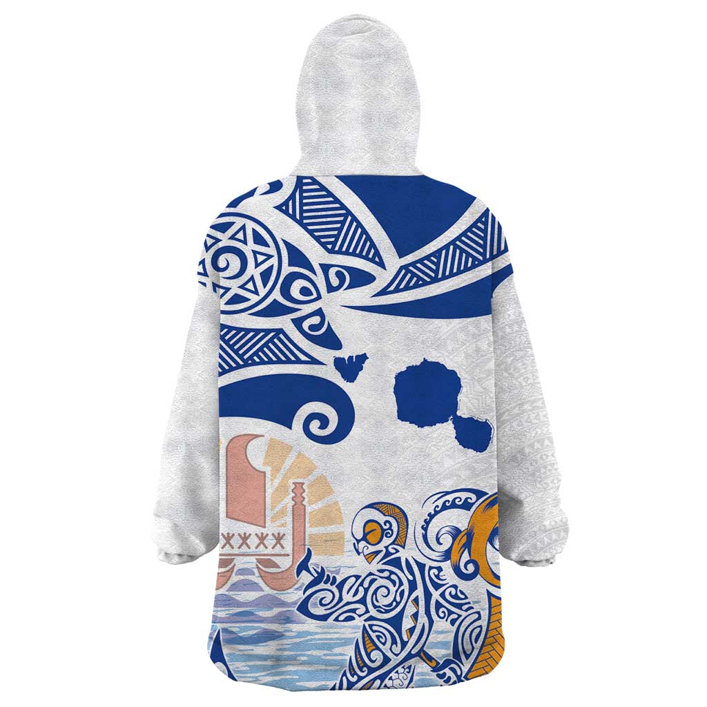 Hawaiki Nui Va'a Solo French Polynesia Wearable Blanket Hoodie Blue Color LT03 - Polynesian Pride