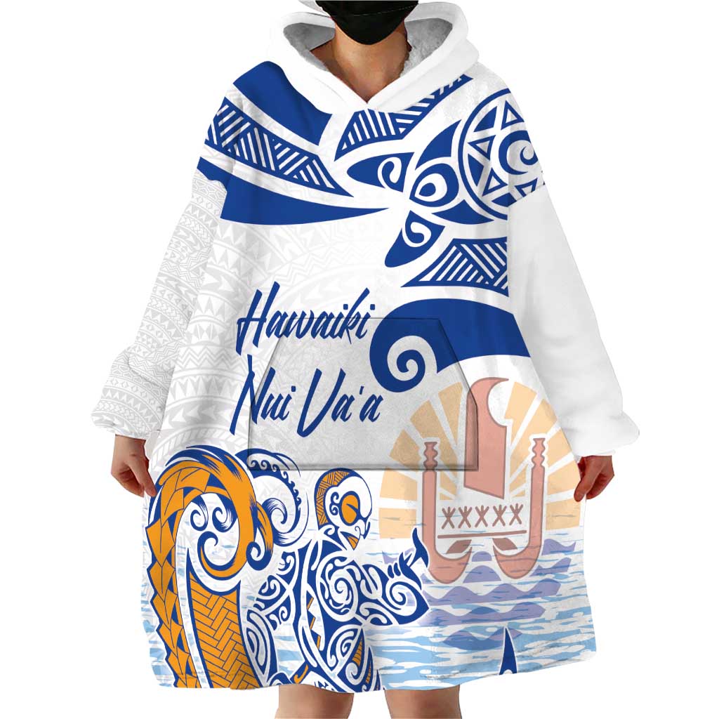 Hawaiki Nui Va'a Solo French Polynesia Wearable Blanket Hoodie Blue Color LT03 - Polynesian Pride
