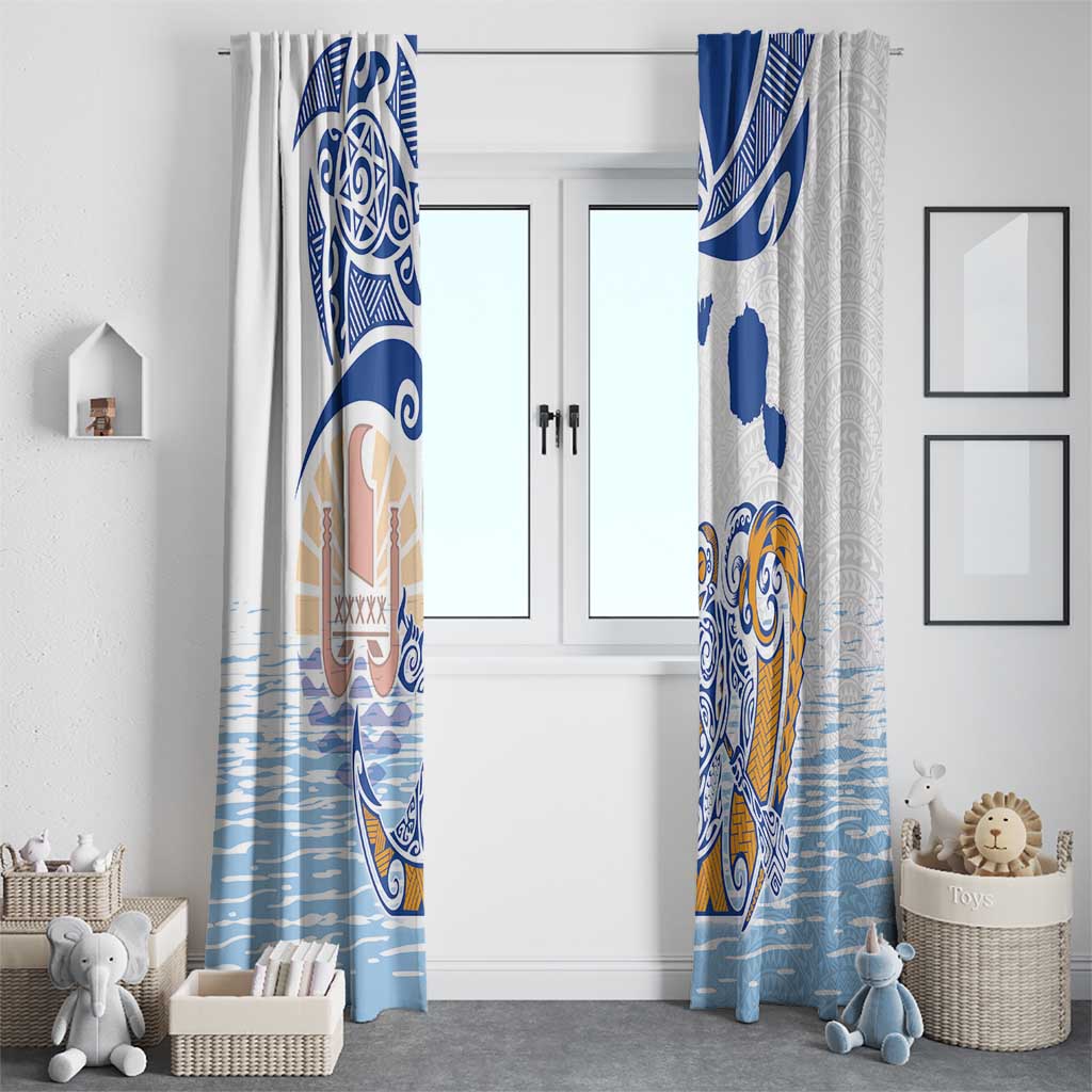 Hawaiki Nui Va'a Solo French Polynesia Window Curtain Blue Color LT03 - Polynesian Pride