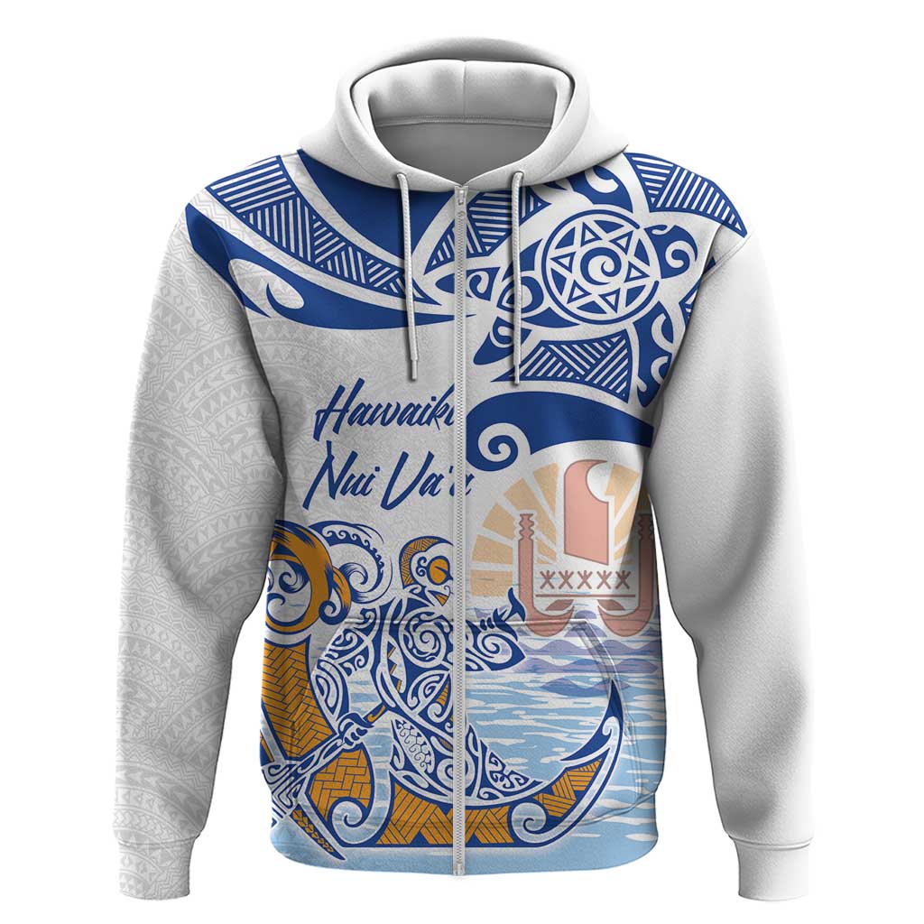 Hawaiki Nui Va'a Solo French Polynesia Zip Hoodie Blue Color