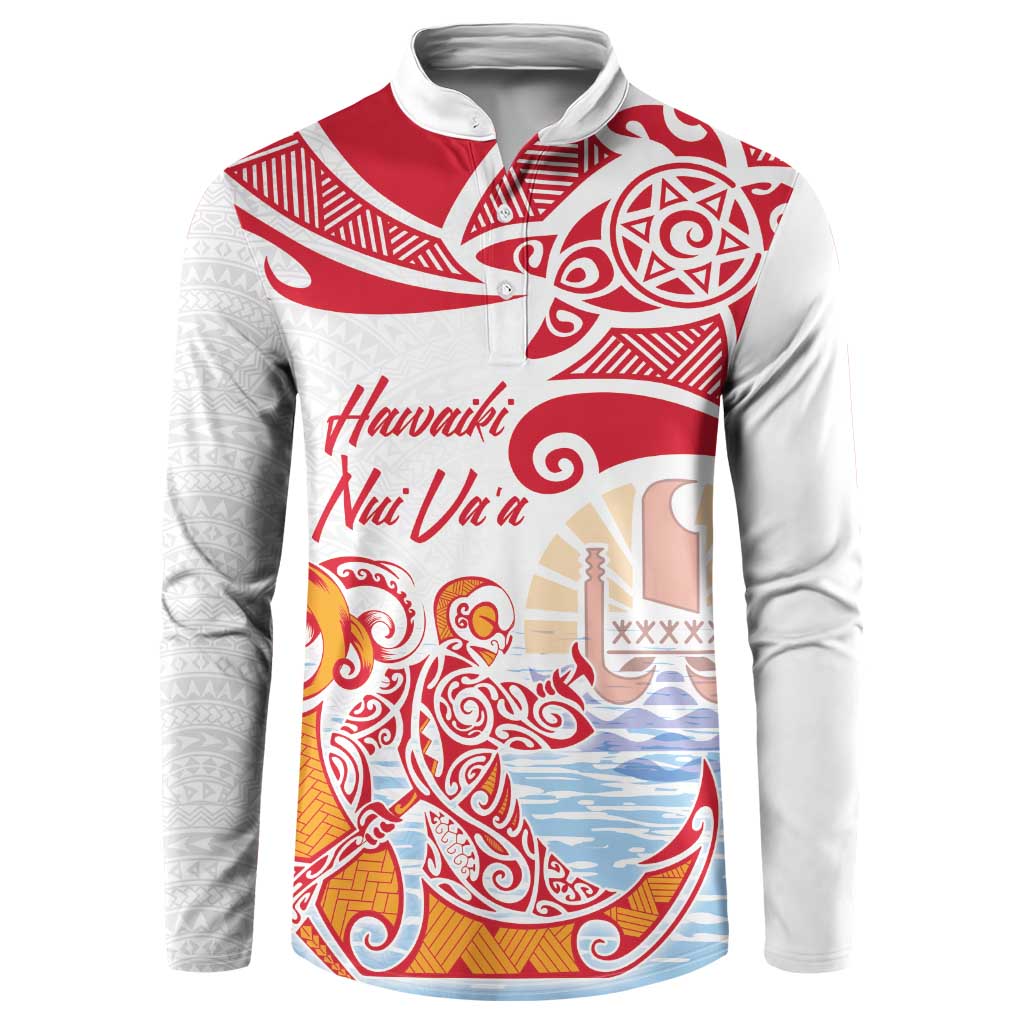 Hawaiki Nui Va'a Solo French Polynesia Button Sweatshirt Red Color LT03 Red - Polynesian Pride