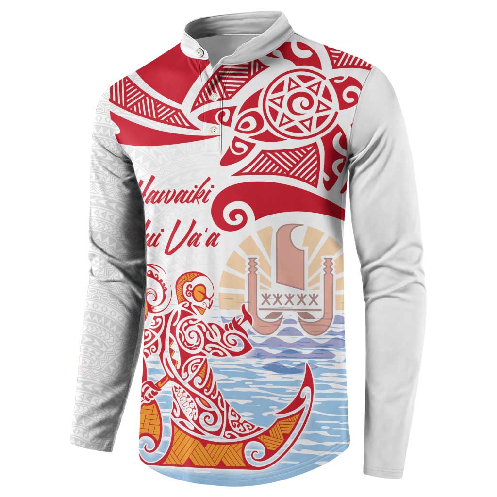 Hawaiki Nui Va'a Solo French Polynesia Button Sweatshirt Red Color LT03 - Polynesian Pride