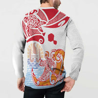 Hawaiki Nui Va'a Solo French Polynesia Button Sweatshirt Red Color LT03 - Polynesian Pride