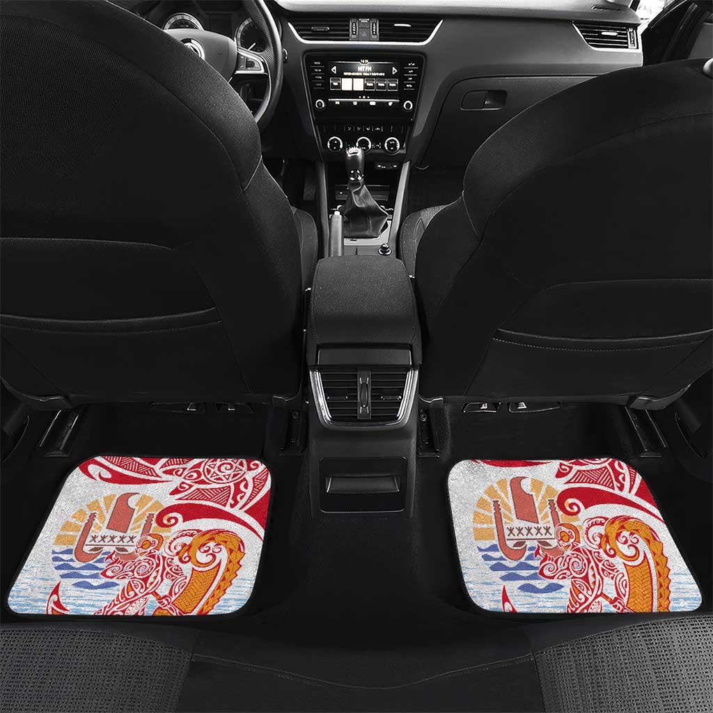 Hawaiki Nui Va'a Solo French Polynesia Car Mats Red Color LT03 Set 2pcs - Back Red - Polynesian Pride