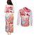 Hawaiki Nui Va'a Solo French Polynesia Couples Matching Puletasi and Long Sleeve Button Shirt Red Color