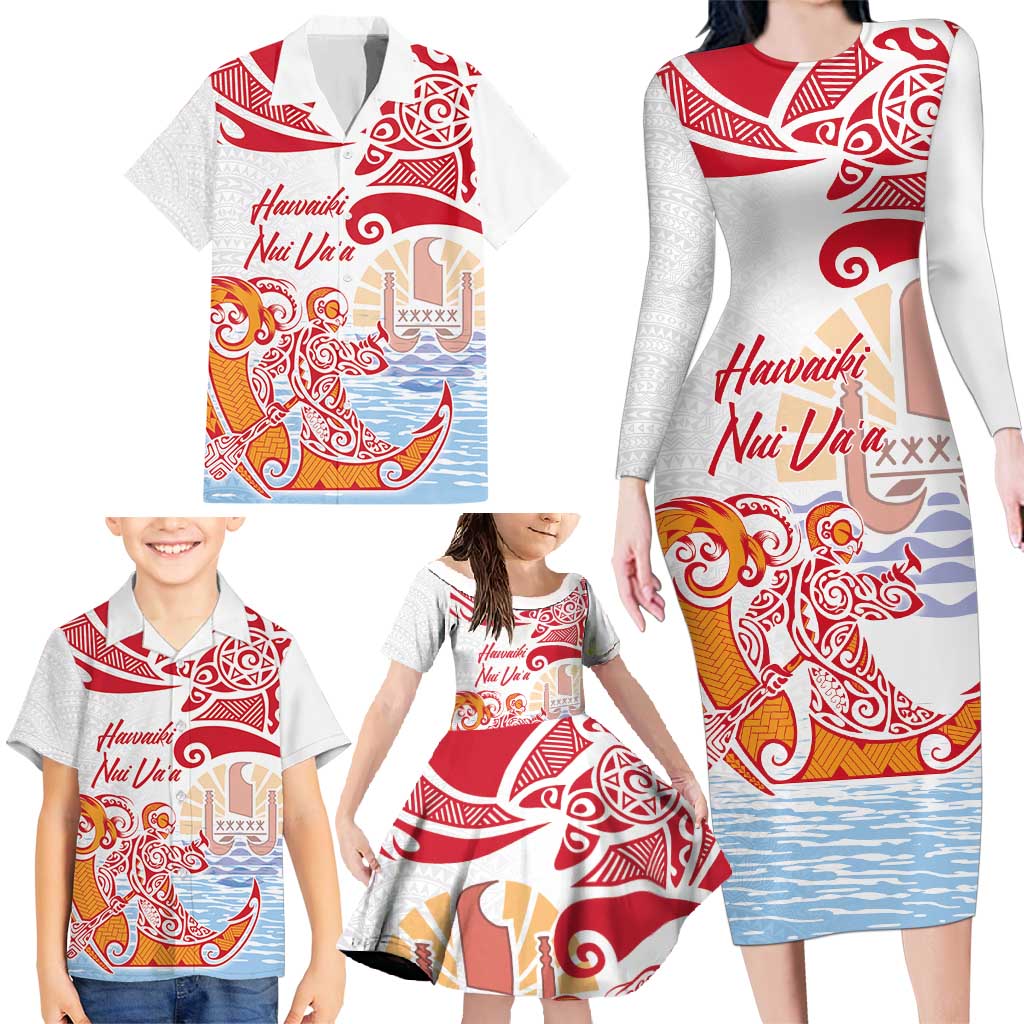 Hawaiki Nui Va'a Solo French Polynesia Family Matching Long Sleeve Bodycon Dress and Hawaiian Shirt Red Color LT03 - Polynesian Pride