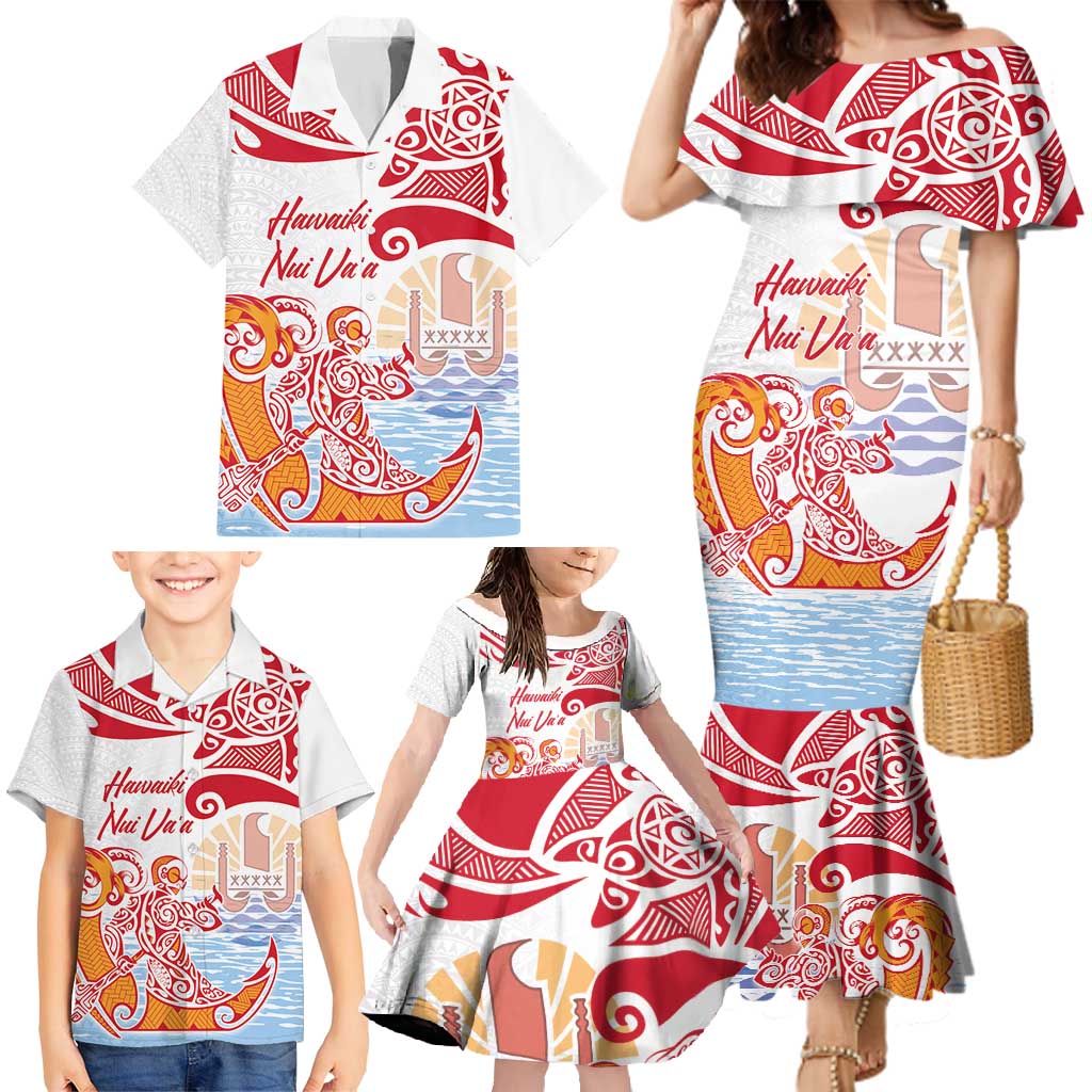 Hawaiki Nui Va'a Solo French Polynesia Family Matching Mermaid Dress and Hawaiian Shirt Red Color