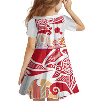 Hawaiki Nui Va'a Solo French Polynesia Family Matching Off The Shoulder Long Sleeve Dress and Hawaiian Shirt Red Color