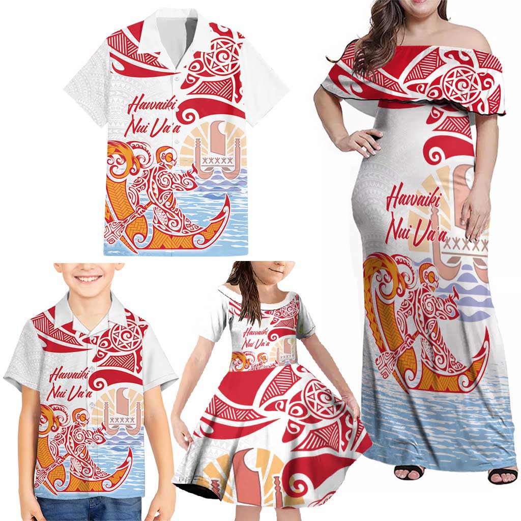 Hawaiki Nui Va'a Solo French Polynesia Family Matching Off Shoulder Maxi Dress and Hawaiian Shirt Red Color LT03 - Polynesian Pride