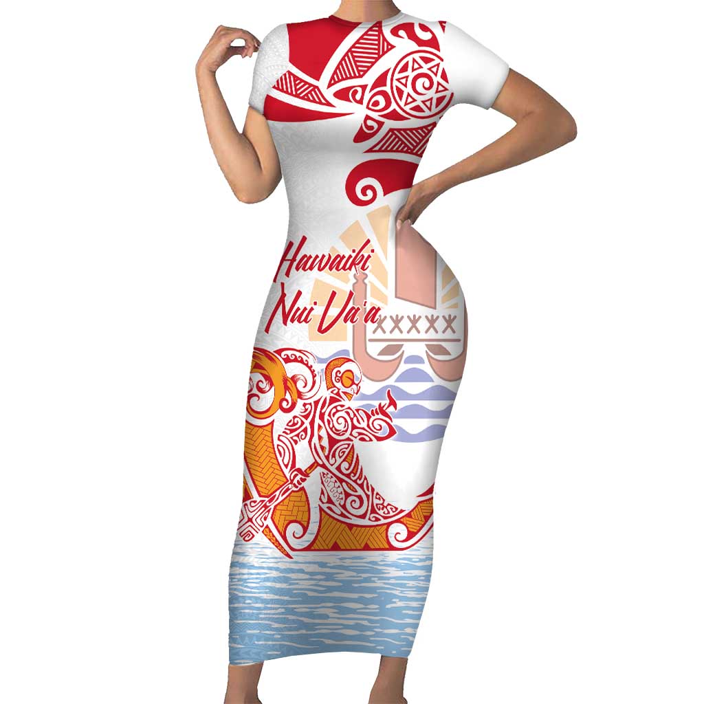 Hawaiki Nui Va'a Solo French Polynesia Family Matching Short Sleeve Bodycon Dress and Hawaiian Shirt Red Color