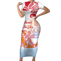 Hawaiki Nui Va'a Solo French Polynesia Family Matching Short Sleeve Bodycon Dress and Hawaiian Shirt Red Color