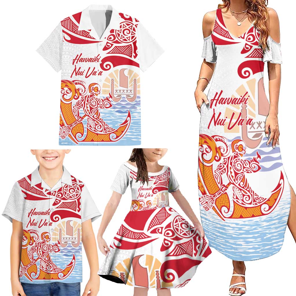 Hawaiki Nui Va'a Solo French Polynesia Family Matching Summer Maxi Dress and Hawaiian Shirt Red Color