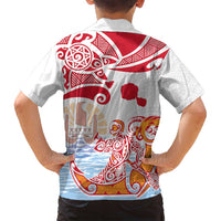 Hawaiki Nui Va'a Solo French Polynesia Family Matching Tank Maxi Dress and Hawaiian Shirt Red Color