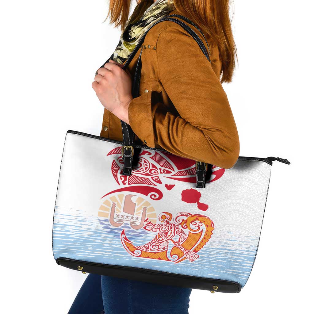 Hawaiki Nui Va'a Solo French Polynesia Leather Tote Bag Red Color LT03 Red - Polynesian Pride