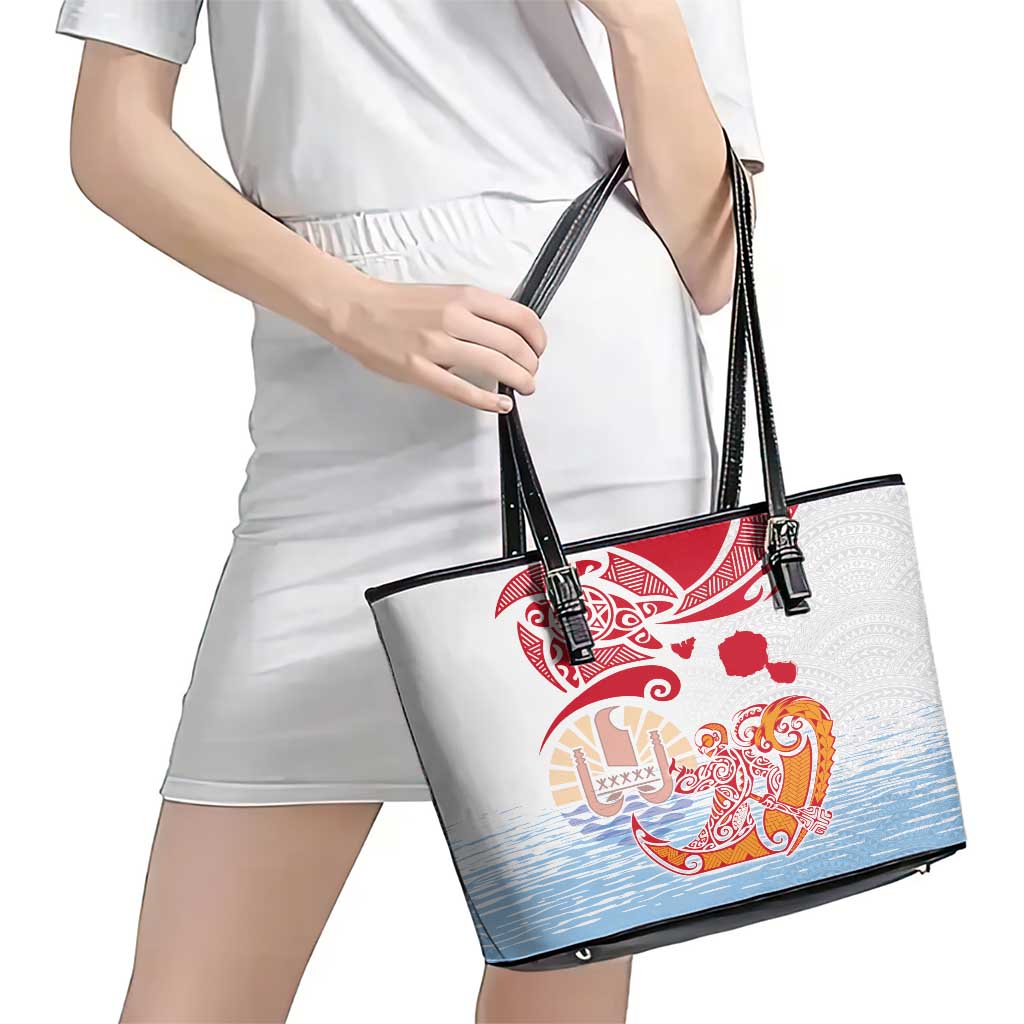 Hawaiki Nui Va'a Solo French Polynesia Leather Tote Bag Red Color LT03 - Polynesian Pride