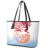 Hawaiki Nui Va'a Solo French Polynesia Leather Tote Bag Red Color LT03 - Polynesian Pride