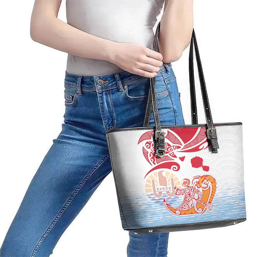 Hawaiki Nui Va'a Solo French Polynesia Leather Tote Bag Red Color LT03 - Polynesian Pride