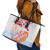 Hawaiki Nui Va'a Solo French Polynesia Leather Tote Bag Red Color LT03 - Polynesian Pride