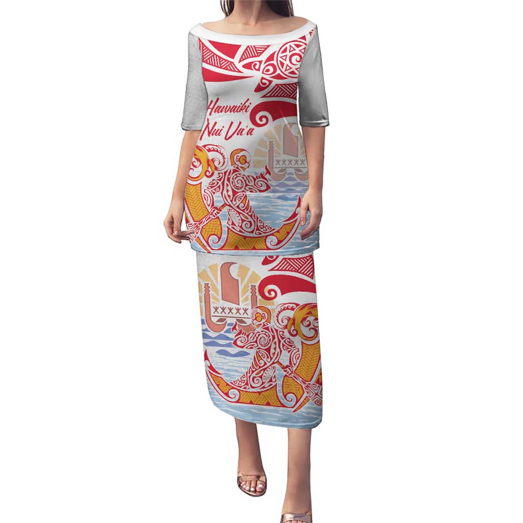 Hawaiki Nui Va'a Solo French Polynesia Puletasi Red Color LT03 Long Dress Red - Polynesian Pride