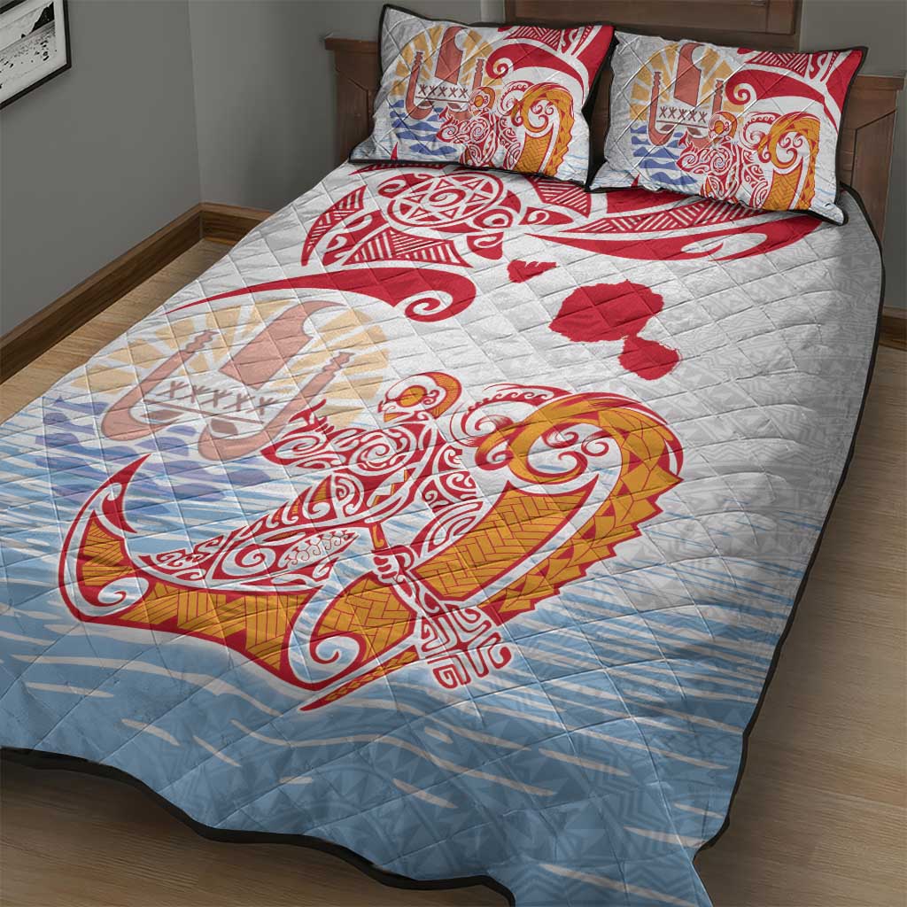 Hawaiki Nui Va'a Solo French Polynesia Quilt Bed Set Red Color LT03 - Polynesian Pride