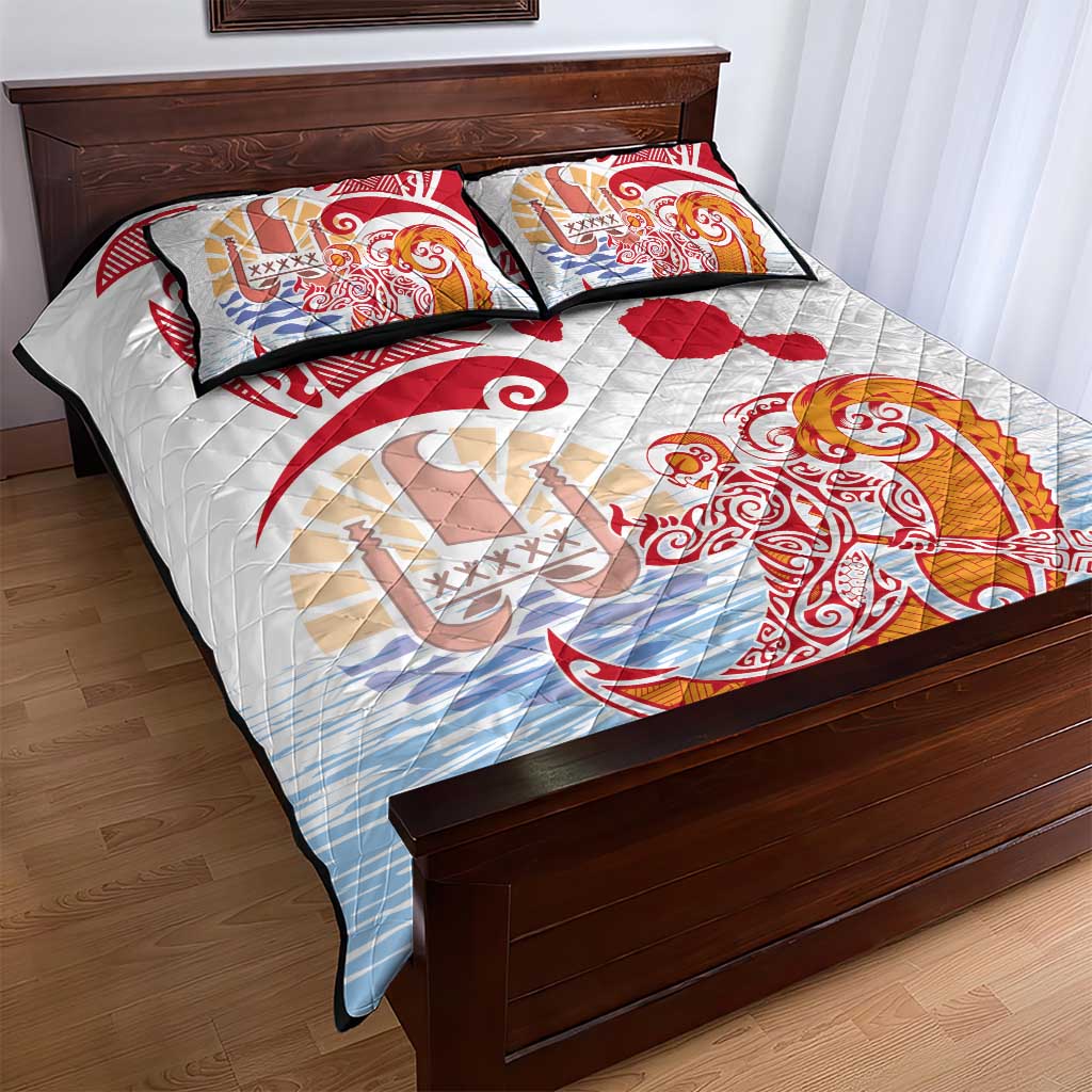Hawaiki Nui Va'a Solo French Polynesia Quilt Bed Set Red Color LT03 - Polynesian Pride