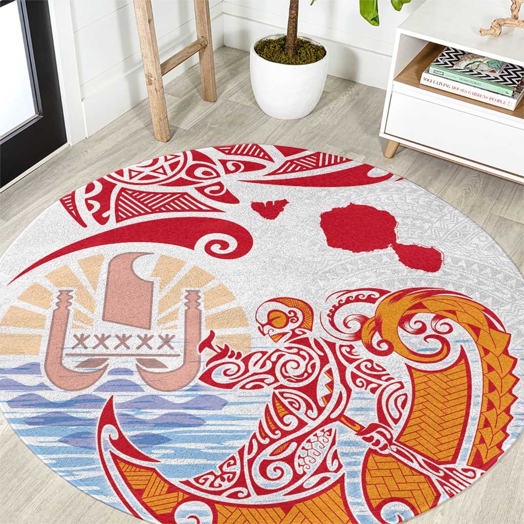 Hawaiki Nui Va'a Solo French Polynesia Round Carpet Red Color