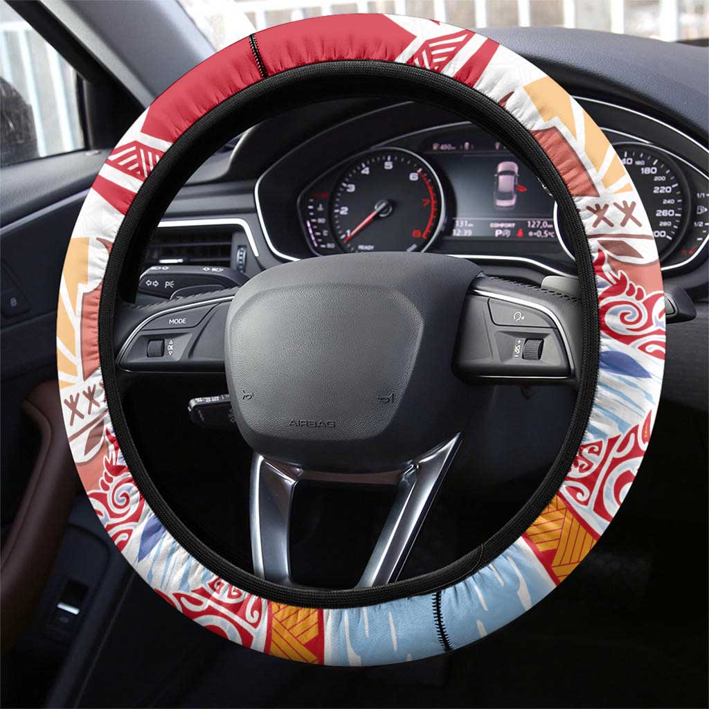 Hawaiki Nui Va'a Solo French Polynesia Steering Wheel Cover Red Color LT03 - Polynesian Pride