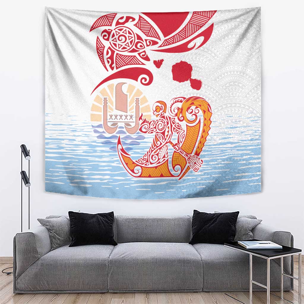 Hawaiki Nui Va'a Solo French Polynesia Tapestry Red Color