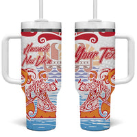 Hawaiki Nui Va'a Solo French Polynesia Tumbler With Handle Red Color LT03 One Size: 40 oz Red - Polynesian Pride