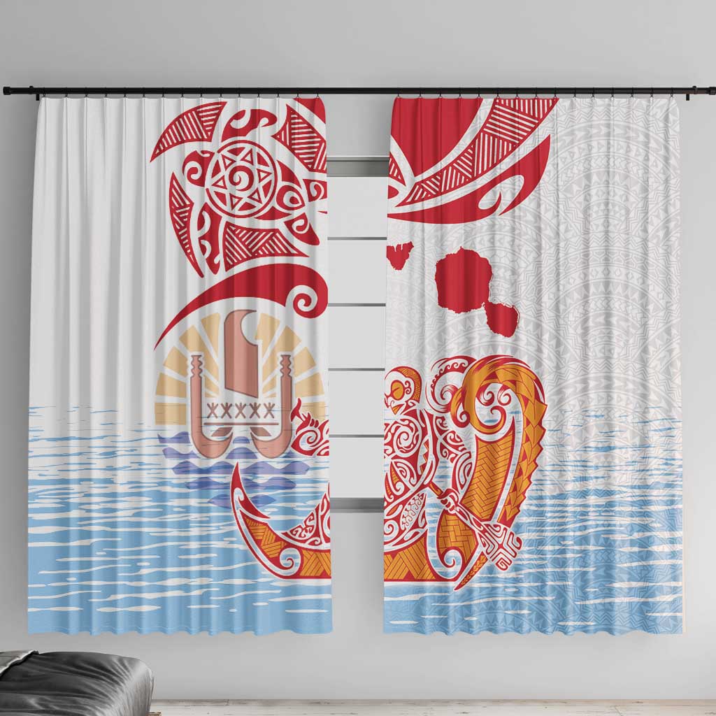 Hawaiki Nui Va'a Solo French Polynesia Window Curtain Red Color