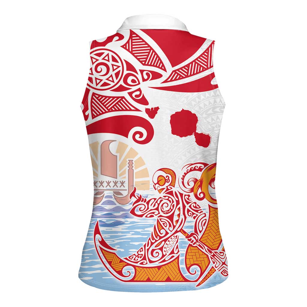 Hawaiki Nui Va'a Solo French Polynesia Women Sleeveless Polo Shirt Red Color