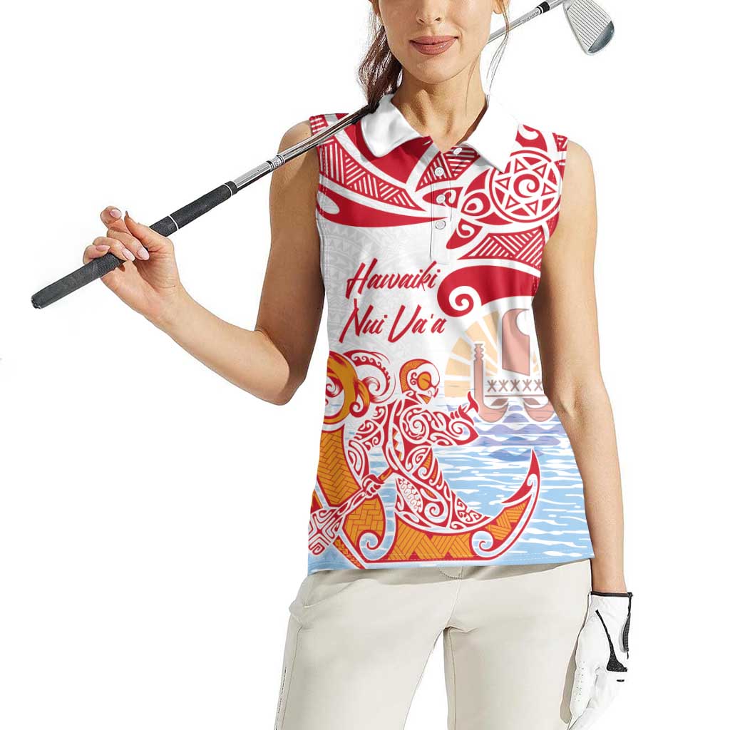 Hawaiki Nui Va'a Solo French Polynesia Women Sleeveless Polo Shirt Red Color