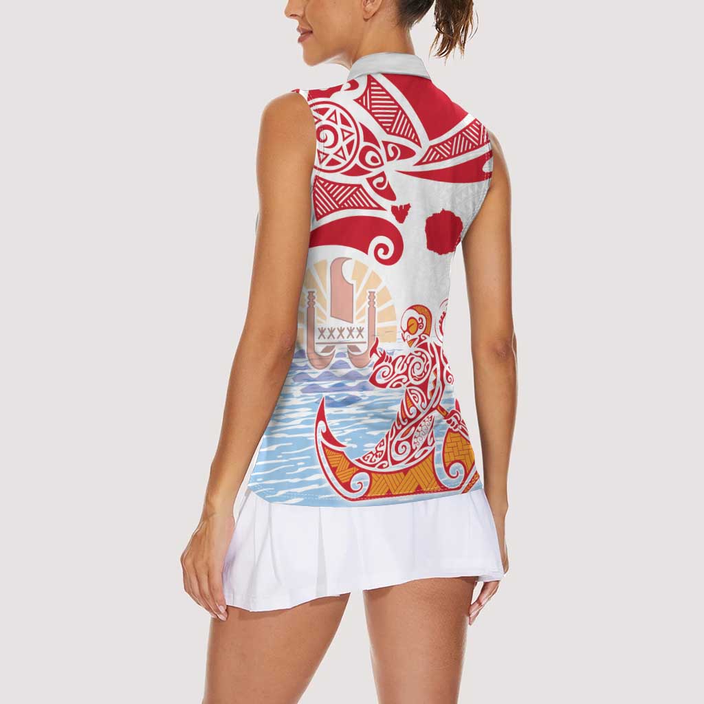 Hawaiki Nui Va'a Solo French Polynesia Women Sleeveless Polo Shirt Red Color