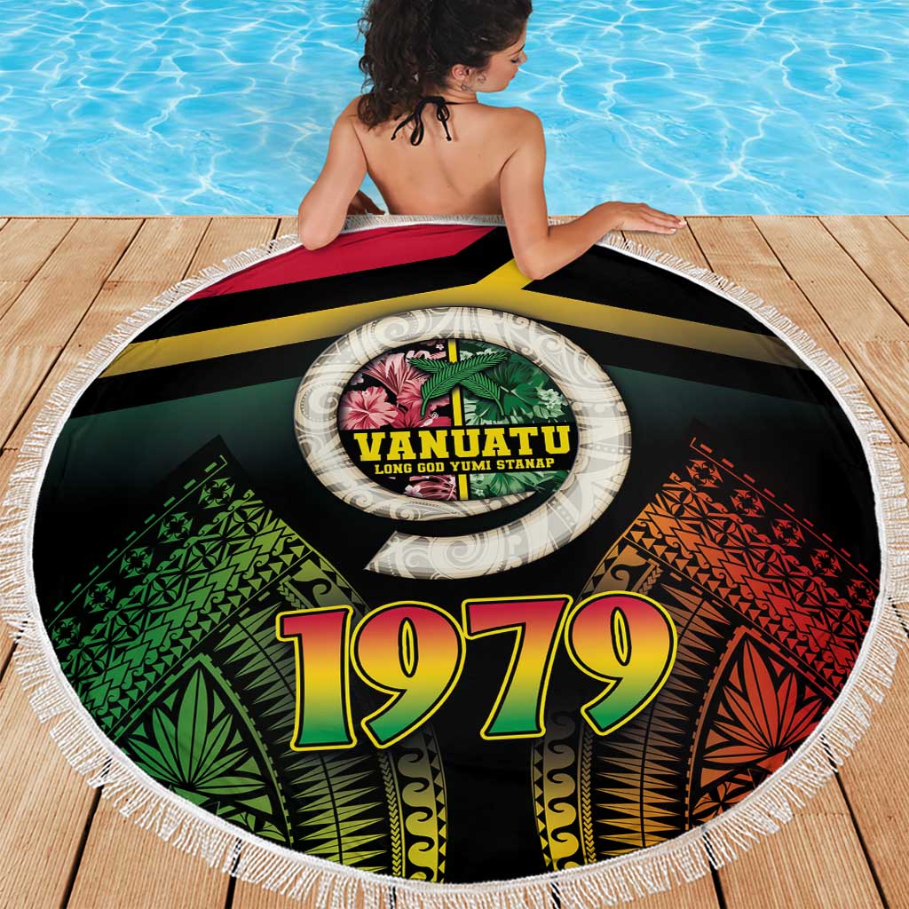 Vanuatu Constitution Day Beach Blanket Polynesian Tattoo and Pig Tusk Since 1979 LT03 - Polynesian Pride