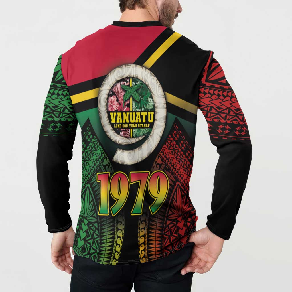 Vanuatu Constitution Day Button Sweatshirt Polynesian Tattoo and Pig Tusk Since 1979 LT03 - Polynesian Pride