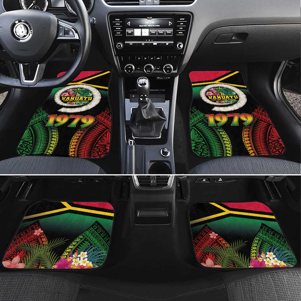 Vanuatu Constitution Day Car Mats Polynesian Tattoo and Pig Tusk Since 1979 LT03 Set 4pcs Black - Polynesian Pride