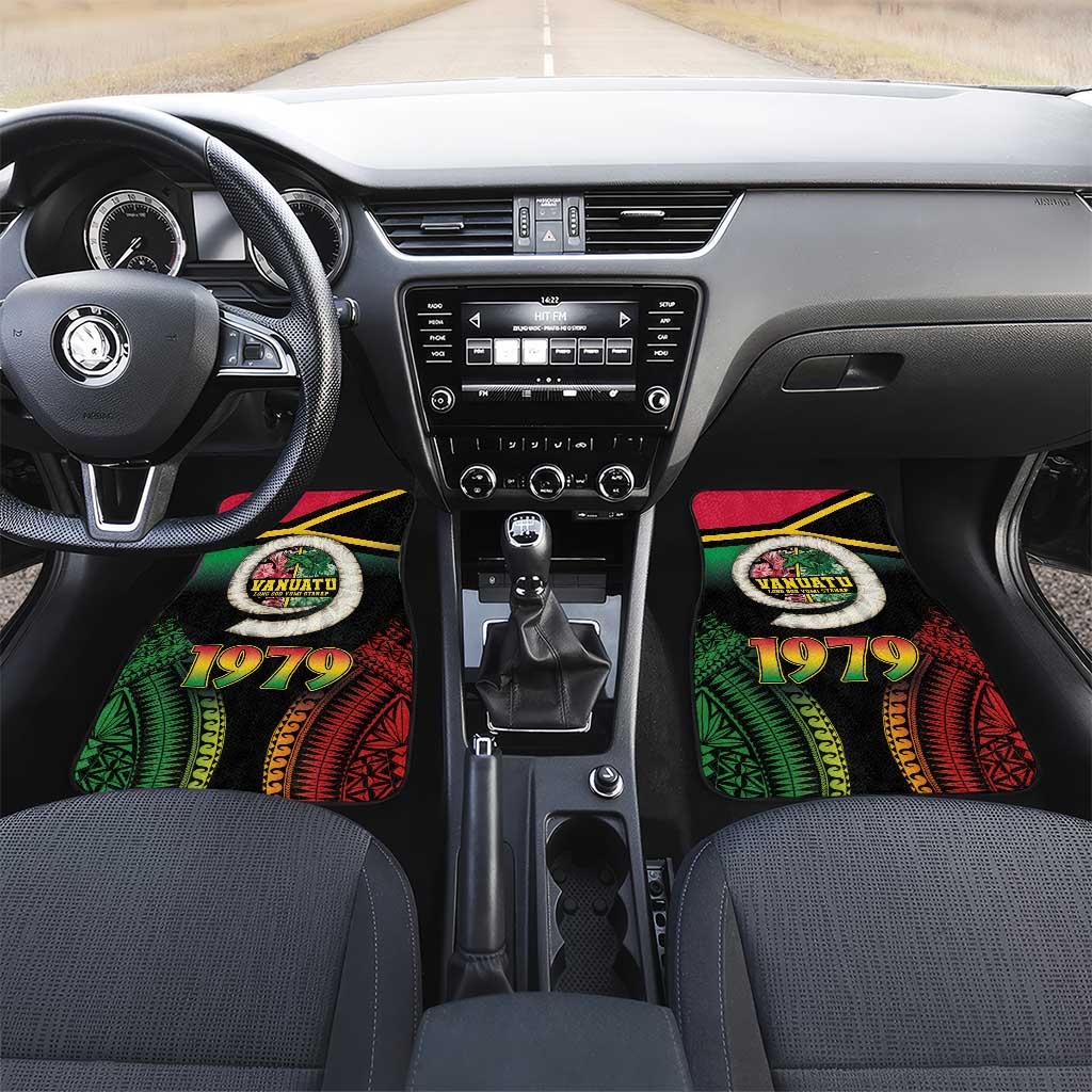 Vanuatu Constitution Day Car Mats Polynesian Tattoo and Pig Tusk Since 1979 LT03 Set 2pcs - Front Black - Polynesian Pride