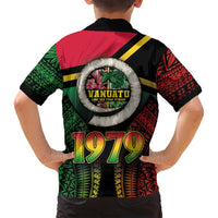 Vanuatu Constitution Day Family Matching Off Shoulder Maxi Dress and Hawaiian Shirt Polynesian Tattoo and Pig Tusk Since 1979