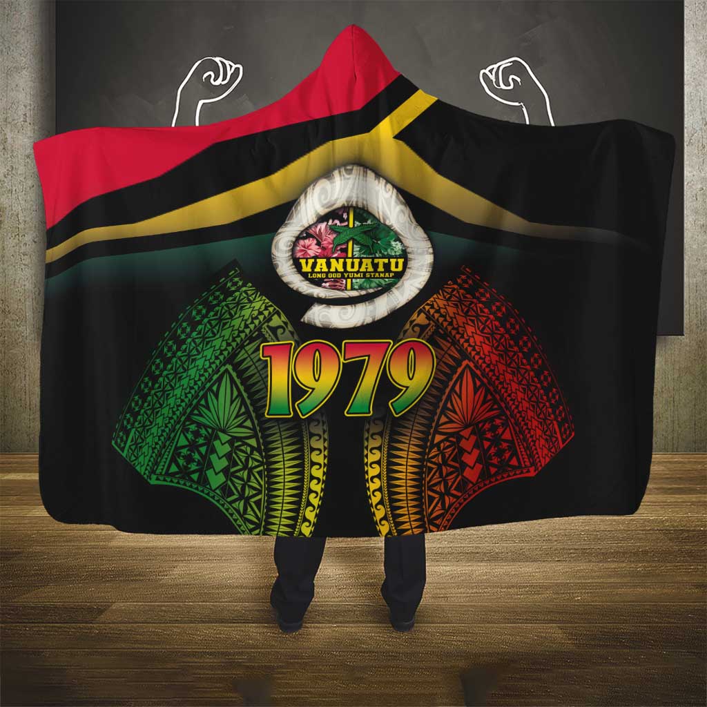 Vanuatu Constitution Day Hooded Blanket Polynesian Tattoo and Pig Tusk Since 1979 LT03 - Polynesian Pride