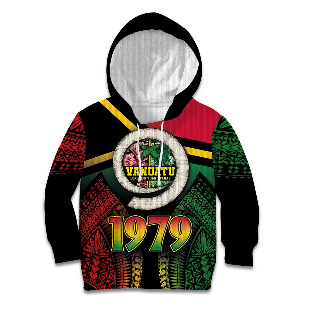 Vanuatu Constitution Day Kid Hoodie Polynesian Tattoo and Pig Tusk Since 1979