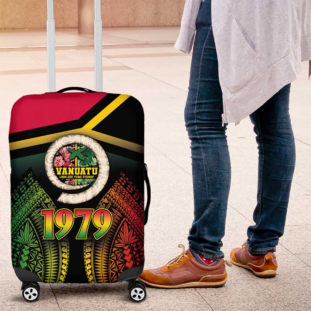Vanuatu Constitution Day Luggage Cover Polynesian Tattoo and Pig Tusk Since 1979 LT03 Black - Polynesian Pride