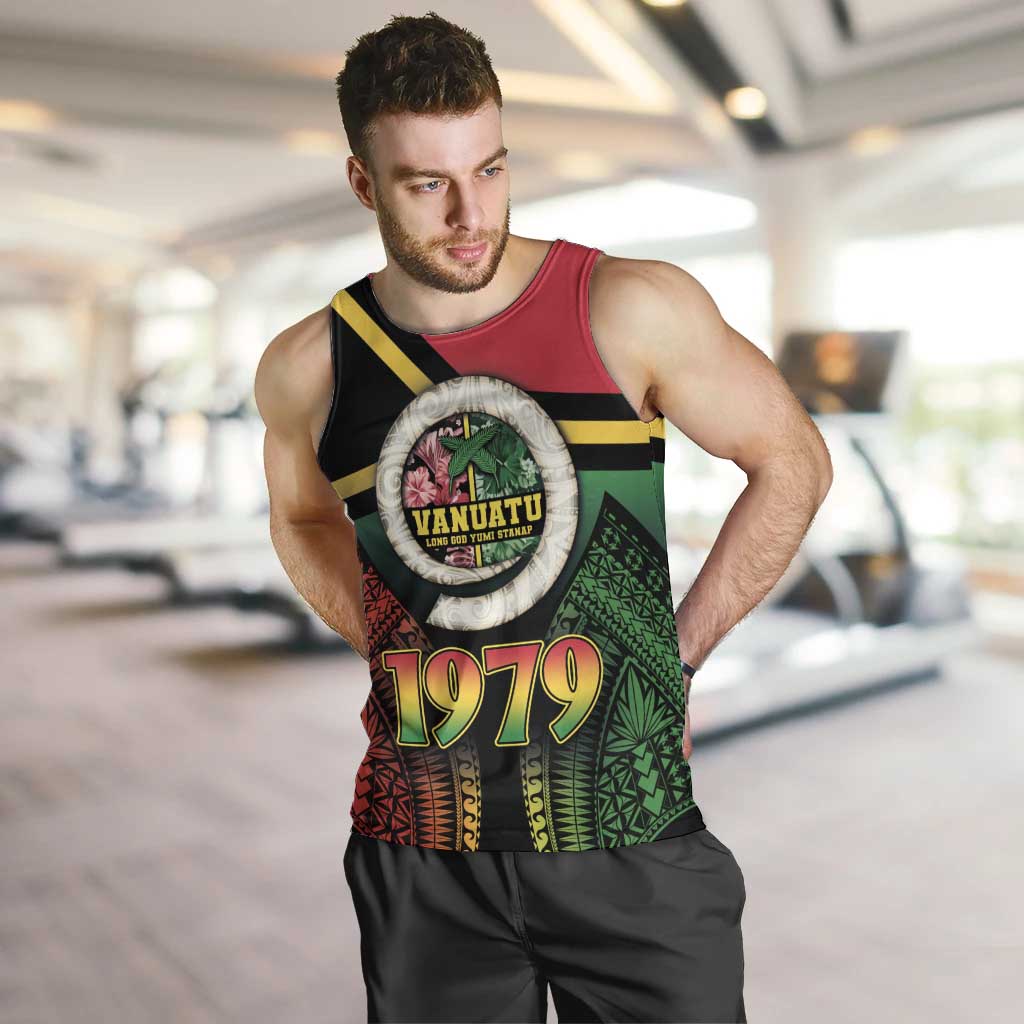 Vanuatu Constitution Day Men Tank Top Polynesian Tattoo and Pig Tusk Since 1979 LT03 Black - Polynesian Pride