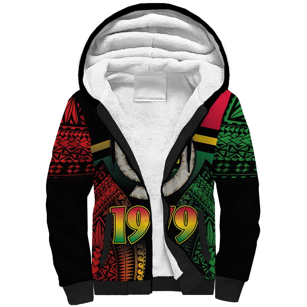 Vanuatu Constitution Day Sherpa Hoodie Polynesian Tattoo and Pig Tusk Since 1979