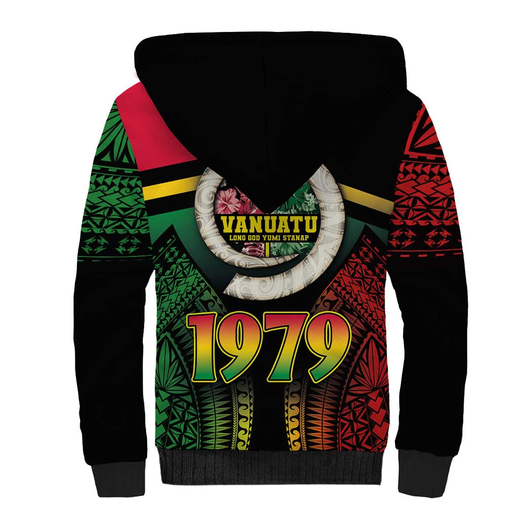 Vanuatu Constitution Day Sherpa Hoodie Polynesian Tattoo and Pig Tusk Since 1979 LT03 - Polynesian Pride