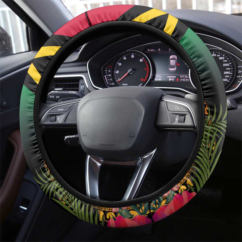 Vanuatu Constitution Day Steering Wheel Cover Polynesian Tattoo and Pig Tusk Since 1979 LT03 - Polynesian Pride